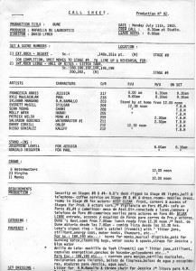 First unit call sheet, July 11, 1983