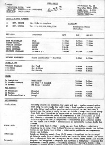 First unit call sheet, July 21, 1983