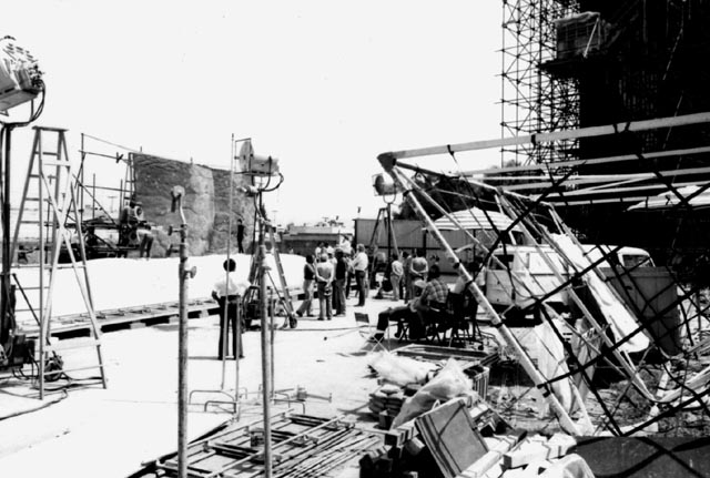 Setting up on the Churubusco backlot for Paul (Kyle MacLachlan)'s sandworm ride in David Lynch's Dune (1984) - Photo by Kenneth George Godwin