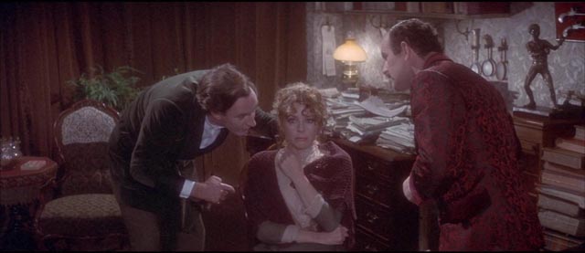 Holmes (Robert Stephens) and Watson (Colin Blakely) with the traumatized Gabrielle Valladon (Genevieve Page) in Billy Wilder's Private Life of Sherlock Holmes