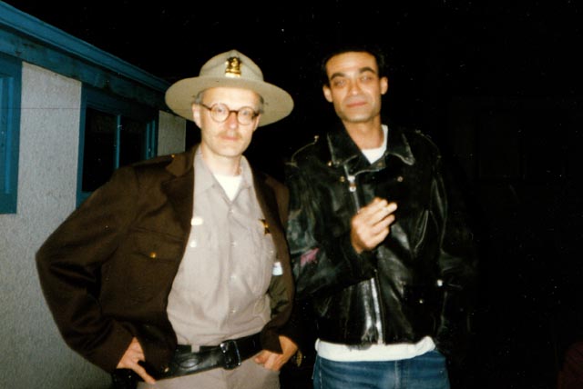 On the set of Paul Shapiro's Heads (1994) with Earl Pastko, who had played the devilish Mr. Skin in Bruce McDonald's Highway 61 a few years earlier