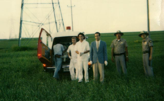 Continuity Polaroid from the final sequence of Paul Shapiro's Heads (1994), shot beside the mosquito-ridden Red River floodway just north of Winnipeg: that's me on the right