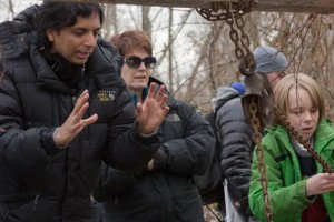 On location for The Visit (2015), M. Night Shyamalan directs Ed Oxenbould as Tyler