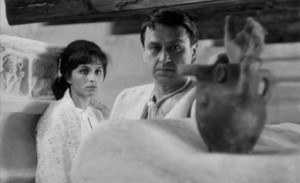 Simon (Gustáv Valach), the jealous husband, and Eva (Emília Vásáryová), the enthralled wife, in Eduard Grecner's Dragon's Return (1968)