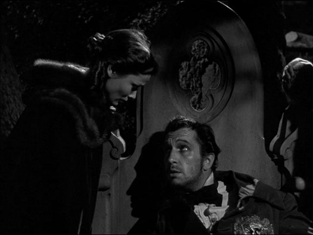 Miranda (Gene Tierney) discovers Nicholas' (Vincent Price)dark secret in a tower room in Joseph L. Mankiewicz's Dragonwyck (1946)
