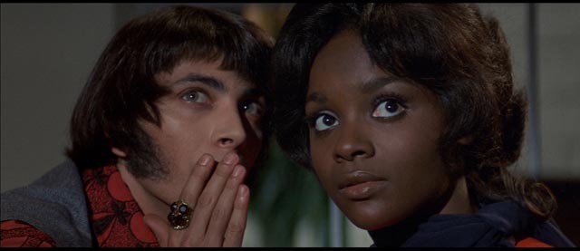 Z-Man Barzell with Carrie Nations drummer Petronella Danforth (Marcia McBroom) in Russ Meyer's Beyond the Valley of the Dolls (1970)