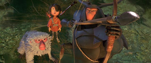 Monkey (Charlize Theron) and Beetle (Matthew McConaughey) aid Kubo in his quest in Travis Knight's Kubo and the Two Strings (2016)