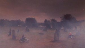 The Living Dead relax in early morning mist among the standing stones in Don Sharp's Psychomania (1973)