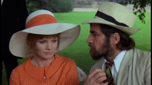 The rebellious Rupert Birkin (Alan Bates), much taken with Ursula (Jennie Linden) in Ken Russell's Women in Love (1969)