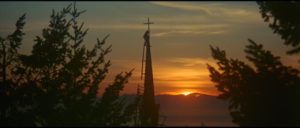 The town church being completed; but religion is no match for capitalism in Robert Altman's McCabe & Mrs Miller (1971)