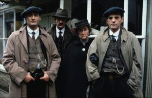 Amos Jones (Bob Peck) with wife Mary (Gemma Jones) and twin sons Lewis (Robert Gwylim) and Benjamin (Mike Gwylim) in Andrew Grieves adaptation of Bruce Chatwin's On the Black Hill (1988)