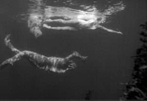 Julie Adams is unaware of the Creature's underwater mating dance in Jack Arnold's Creature From the Black Lagoon (1954)