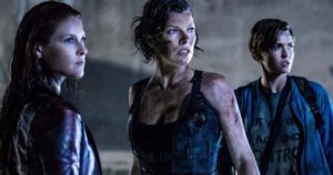 Alice with Claire (Ali Larter) and Abigail (Ruby Rose) in Paul W.S. Anderson's Resident Evil: The Final Chapter (2016)