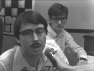 Wiley Wiggins as one of the tech geeks in Andrew Bujalski's dead-pan retro-future comedy Computer Chess (2013)