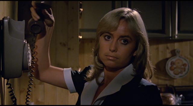 Susan George as nanny Louise, the inside member of the kidnap gang in Piers Haggard's Venom (1981)