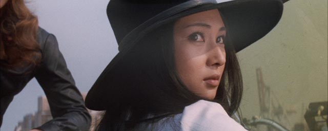 An evocative image of Meiko Kaji from Yasuharu Hasebe's Stray Cat Rock: Machine Animal (1970)