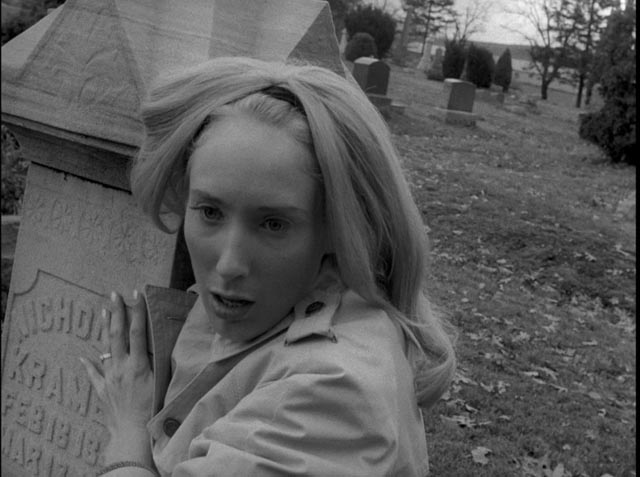 Barbra (Judith O'Dea) never recovers from the shock of her first zombie encounter in George A. Romero's Night of the Living Dead (1968)