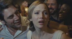 Him (Javier Bardem) tries to convince Mother (Jennifer Lawrence) to appreciate his rioting fans in Darren Aronofsky's mother! (2017)