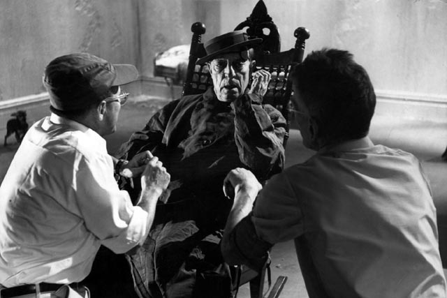 Director Alan Schneider and author Samuel Beckett on the set of Film (1965) with Buster Keaton