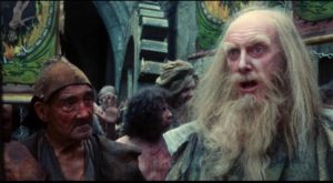 Graham Crowden as the leader of a sect of religious fanatics in Terry Gilliam's Jabberwocky (1977)