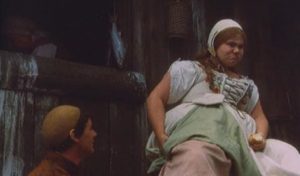 Dennis bids farewell to his indifferent beloved, Griselda (Annette Badland) in Terry Gilliam's Jabberwocky (1977)