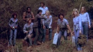 The outsiders band together for a final assault on the bad guys' village in Stephanie Rothman's Terminal Island (1973)