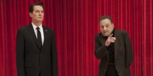 Agent Cooper (Kyle MacLachlan) in the Red Room with the one-armed man (Al Strobel) in David Lynch's Twin Peaks (2017)