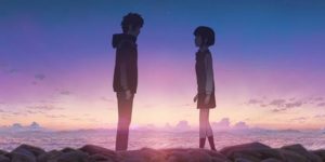 Taki and Mitsuha meet across time in Makoto Shinkai’s Your Name (2016)