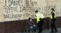 Unemployed, Daniel Blake (Dave Johns) resorts to civil disobedience to assert his rights in Ken Loach's I, Daniel Blake (2016)