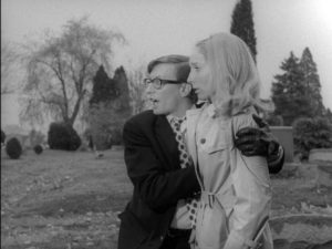 Johnny's annoying teasing in the graveyard backfires in George A. Romero's Night of the Living Dead (1968)