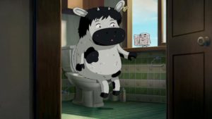 Milk Cow chats with Merlin the Magician in Chang Hyung-yun's Satellite Girl and Milk Cow (2014)
