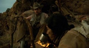 Gregorio Cortez (Edward James Olmos) finds a brief respite with a lonely rancher (William Sanderson) in Robert M. Young's The Ballad of Gregorio Cortez (1982)