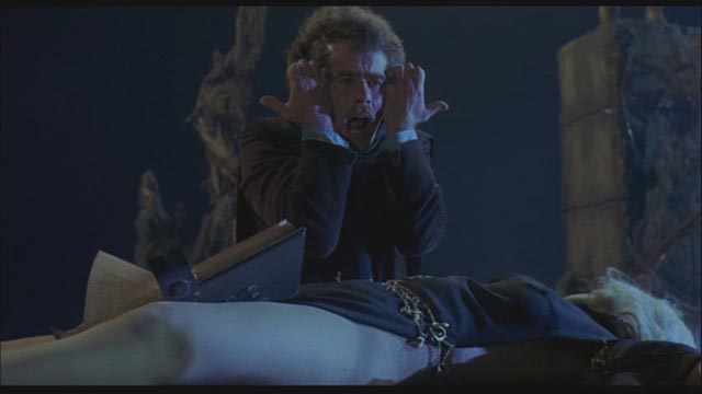 Wilbur Whateley (Dead Stockwell) summons the Old Ones over Sandra Dee's body in Daniel Haller's The Dunwich Horror (1969)