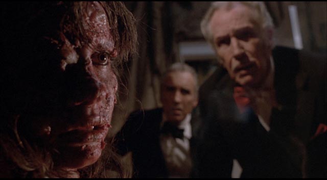 Vincent Price and Christopher Lee discover something unpleasant in Pete Walker's House of the Long Shadows (1983)