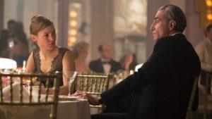 A one-sided romance between Reynolds (Daniel Day-Lewis) and Alma (Vicky Krieps) in Paul Thomas Anderson's Phantom Thread (2017)