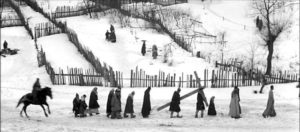 The Crucifixion reenacted in a wintry landscape in Andrei Tarkovsky's Andrei Rublev (1966)