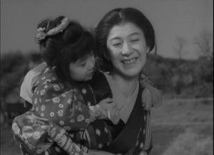 Chizuru Kitagawa, the shamisen player, and her daughter (Chie Ueki) in Tomu Uchida's Bloody Spear at Mount Fuji (1955)