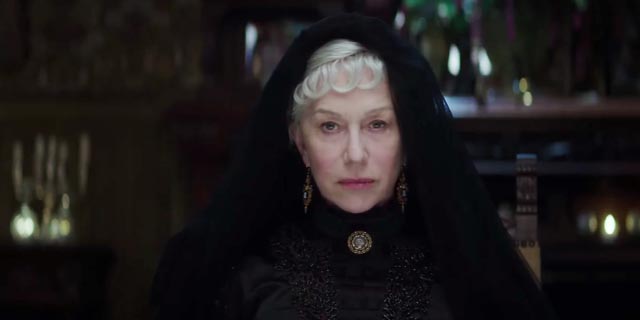 Helen Mirren as Sarah Winchester, a widow haunted by the victims of her husband's capitalist success in the Spierig Brothers' Winchester (2018)