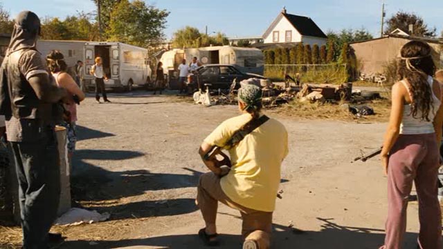 Zack Ward as "Dude" tries to make multiple armed groups see reason in Uwe Boll's Postal (2007)