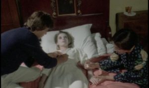 Housekeeper Iris (Franka Stoppi) helps Frank (Kieran Canter) to make his dead fiancee "comfortable" in Joe D'Amato's Beyond the Darkness (1979)