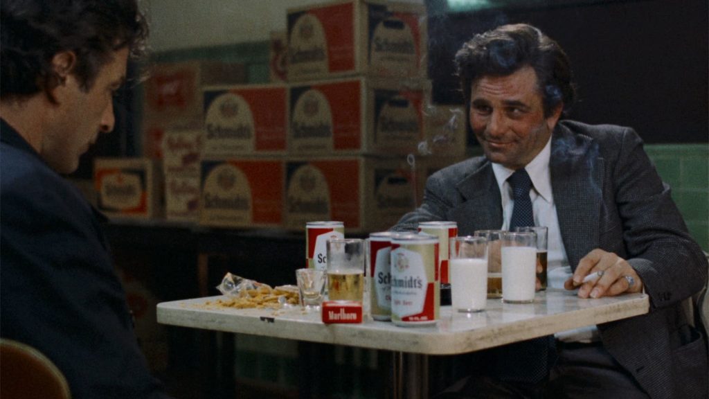 Mikey (Peter Falk) has a hard time keeping Nicky (John Cassavetes) in one place while he waits for the hitman to show in Elaine May's Mikey and Nicky (1976)