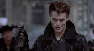 A young Willem Dafoe as the androgynous biker Raven Shaddock in Walter Hill's Streets of Fire (1984)