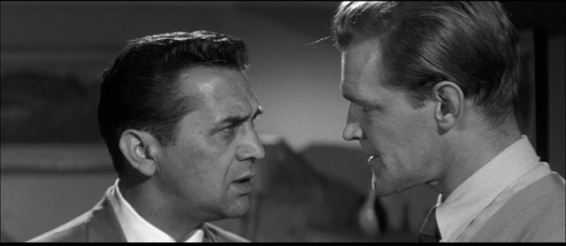 Peter Carter (Patrick Allen) refuses to be intimidated by the power of Clarence Olderberry Jr. (Bill Nagy) in Cyril Frankel's Never Take Sweets from a Stranger (1960)