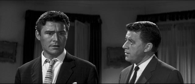 Alan (Ronald Lewis) confesses his fears about his own sanity to his friend Harry (Bernard Braden) in Val Guest's The Full Treatment (1960)
