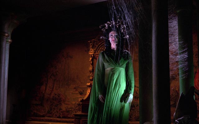 Megaera (Prudence Hyman) haunts the derelict Castle Borski in Terence Fisher's The Gorgon (1964)