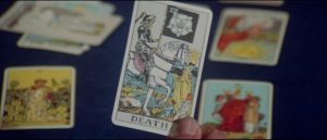The inevitable death card shows up in a routine Tarot card reading by Harry Erskine (Tony Curtis) in William Girdler's The Manitou (1978)