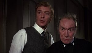 Michael Caine as naive Michael Finsbury and the inimitable Wilfred Lawson as Peacock the Butler in Bryan Forbes' The Wrong Box (1966)