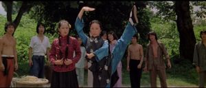 Fei-hung (Jackie Chan)'s Aunt (Linda Lin) teaches him a lesson in the market in Yuen Woo-ping's Drunken Master (1978)