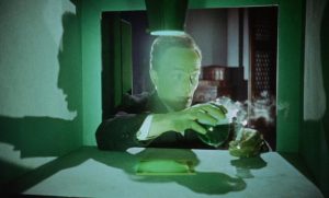 Dr. Bonnet (Anton Diffring)'s improbable elixir safe in Terence Fisher's The Man Who Could Cheat Death (1959)