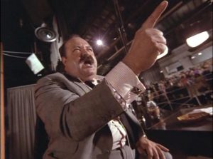 Paranoia reaches fever pitch when TV host Bart Harris (William Conrad) turns his audience against Patterson (Glenn Ford) in Paul Wendkos' The Brotherhood of the Bell (1970)
